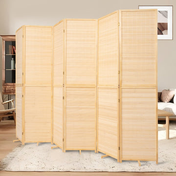 Bamboo Room Divider 6 Panel Wall Divider, Folding Screen W/Extra Stable Base