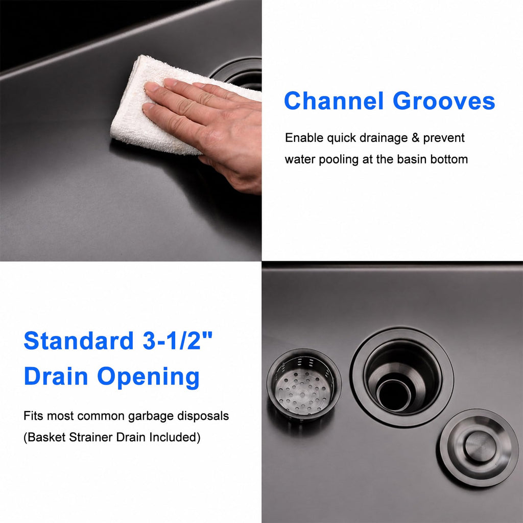 30x18 Inch Black Undermount Kitchen Sink, Stainless Steel Single Bowl Gunmetal Black16 Gauge 9 Inch Deep Kitchen Sink