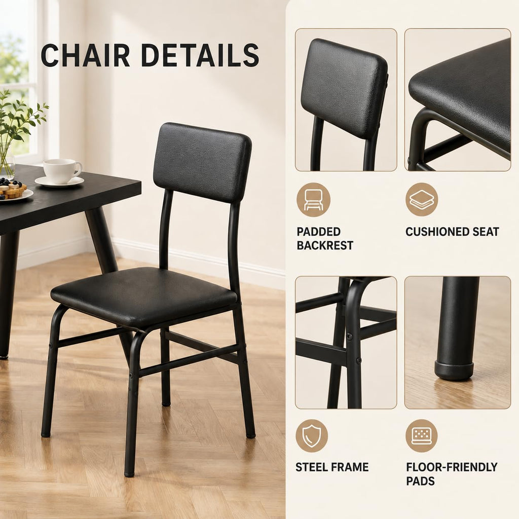 Dining Table Set for 4, Modern Kitchen Table with Chairs, Black