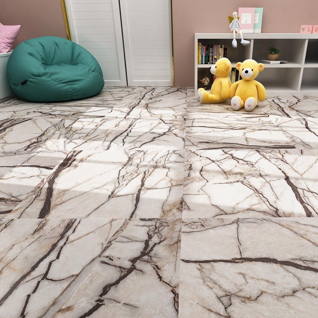 16 Pack Marble Peel and Stick Floor Tile Neutral 12X12 Waterproof Vinyl Sheet Flooring Farmhouse Stickers Marble Self