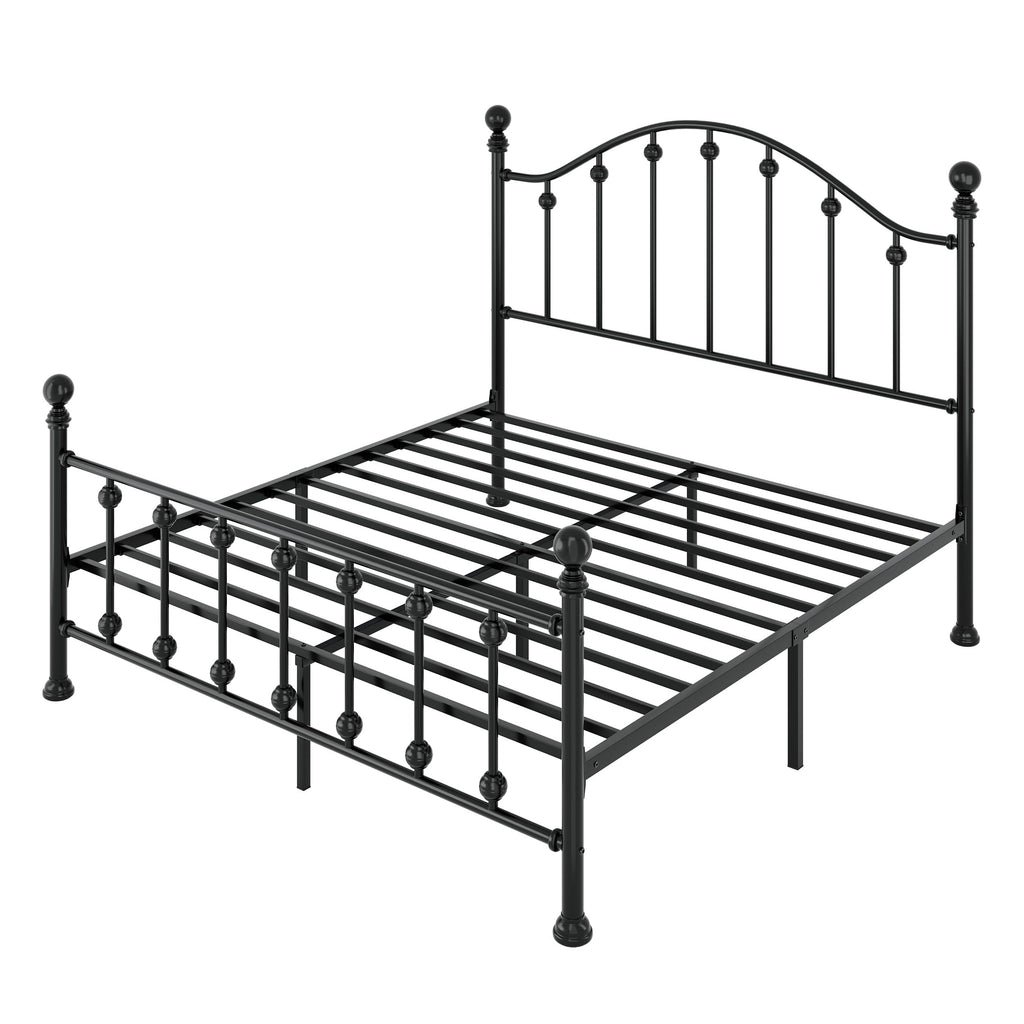 Metal Bed Frame, Victorian Headboard & Footboard, Black