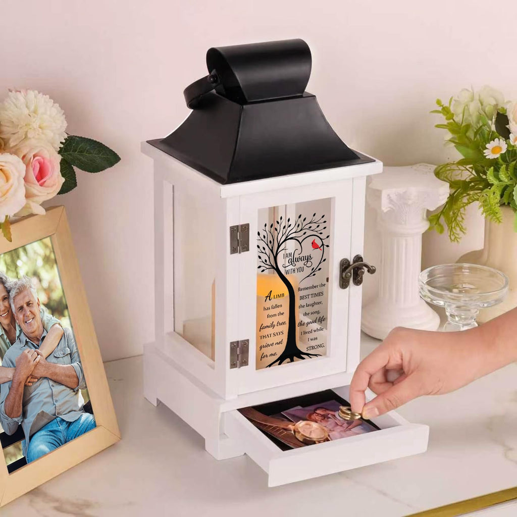 Memorial Lantern with Drawer for Keepsakes, Bereavement Sympathy Gifts for Loss of Loved One Mother Father, Sympathy