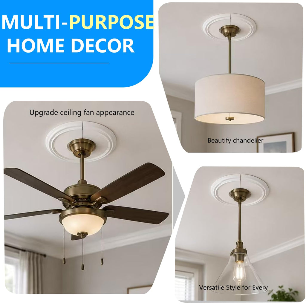 12 Inch Split Ceiling Medallion for Light Fixtures & Ceiling Fans - Decorative PU Round Base Cover Plate for Ceiling