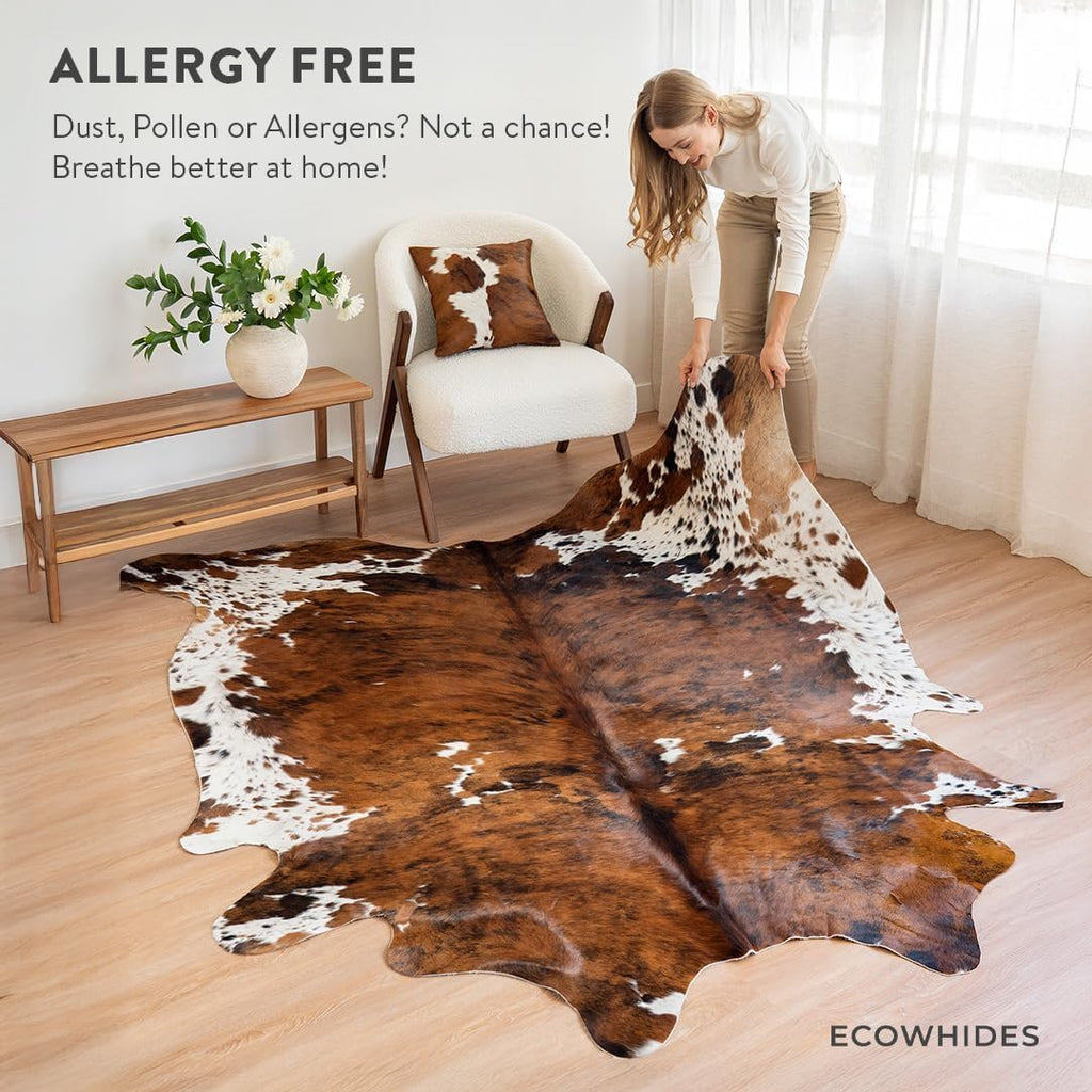 100% Genuine Brazilian Cowhide Rug - Tricolor - Luxury Cowskin Leather Area Rug Décor 7 x 6 feet