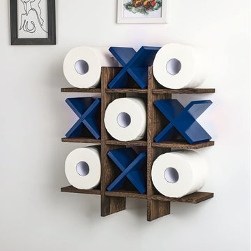 Tic Tac Toe Toilet Paper Holder Brown Blue Funny Bathroom Wall Decor