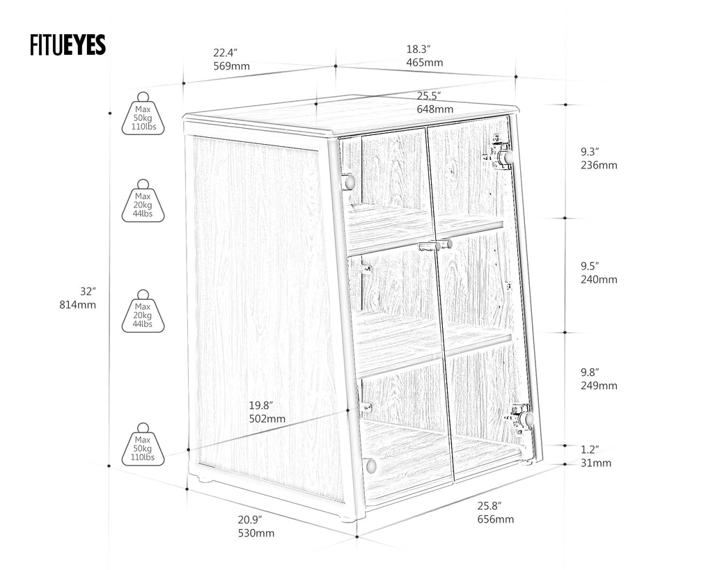 4-Tier Media Stand with Brown Glass Doors & Wooden Shelf, Walnut
