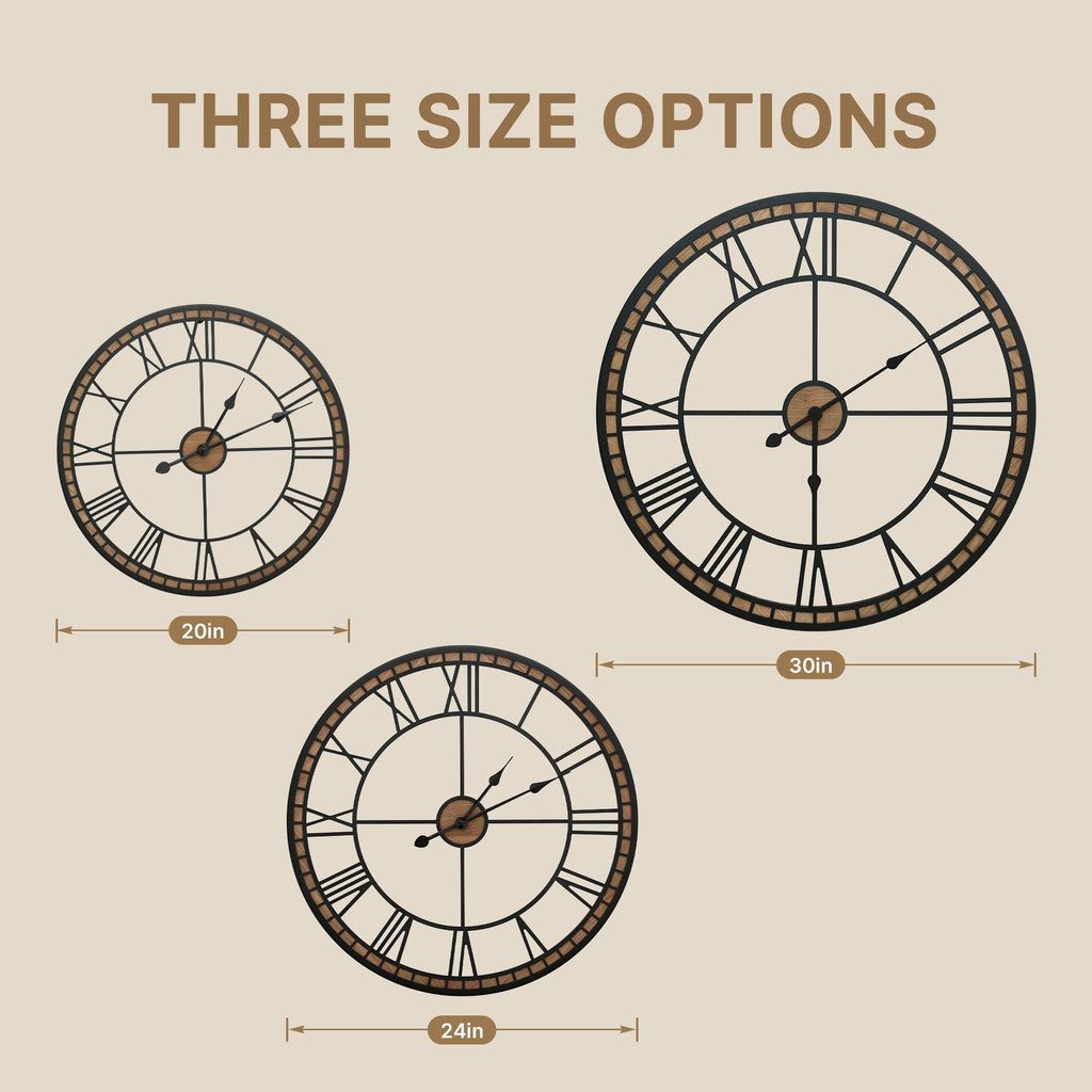 Large Wall Clock Decorative: 24 inch Farmhouse Battery Operated