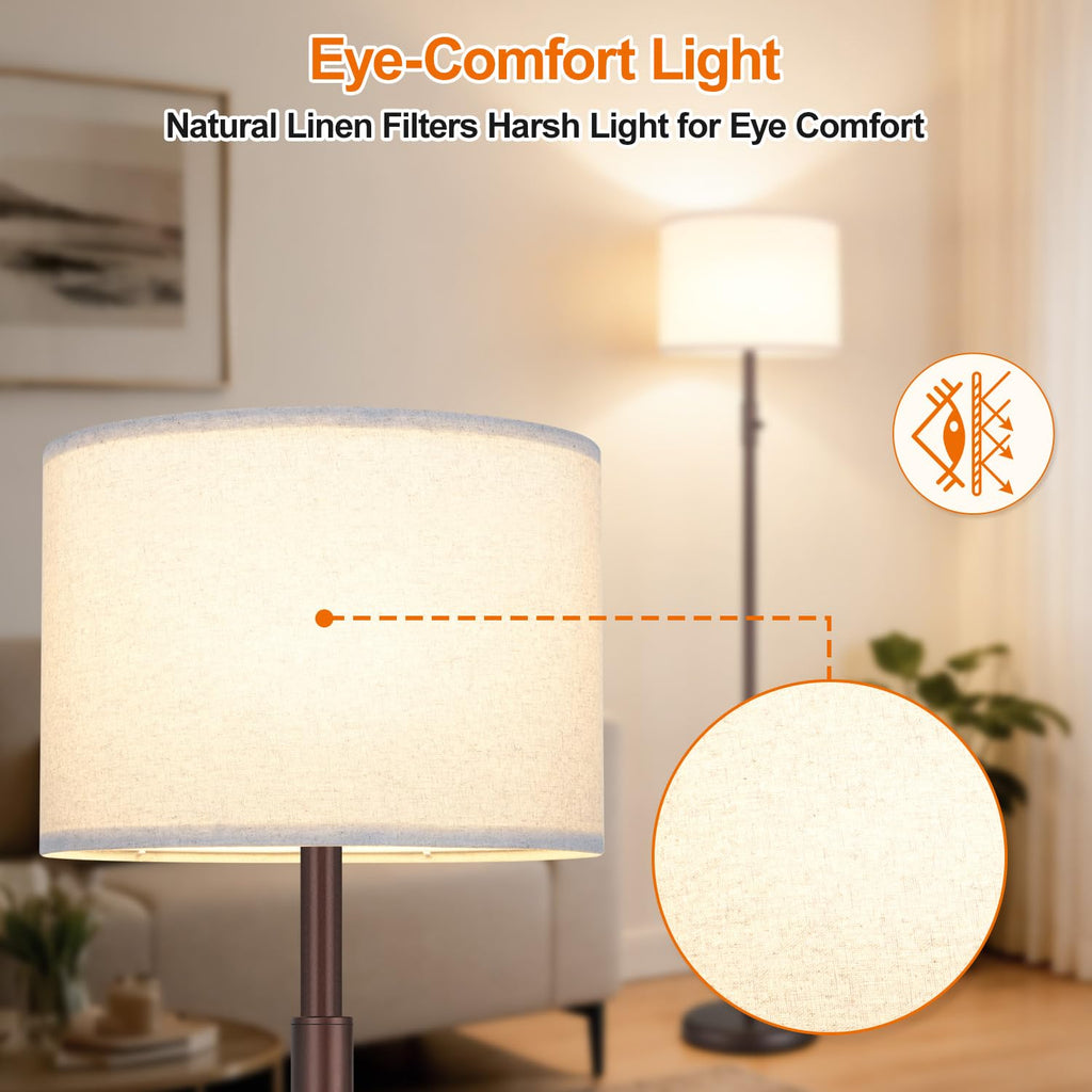 Upgraded】 Dimmable Floor Lamp, Modern Floor Lamps, Standing Lamp with Linen Shade, Tall Lamp Office Dining Room
