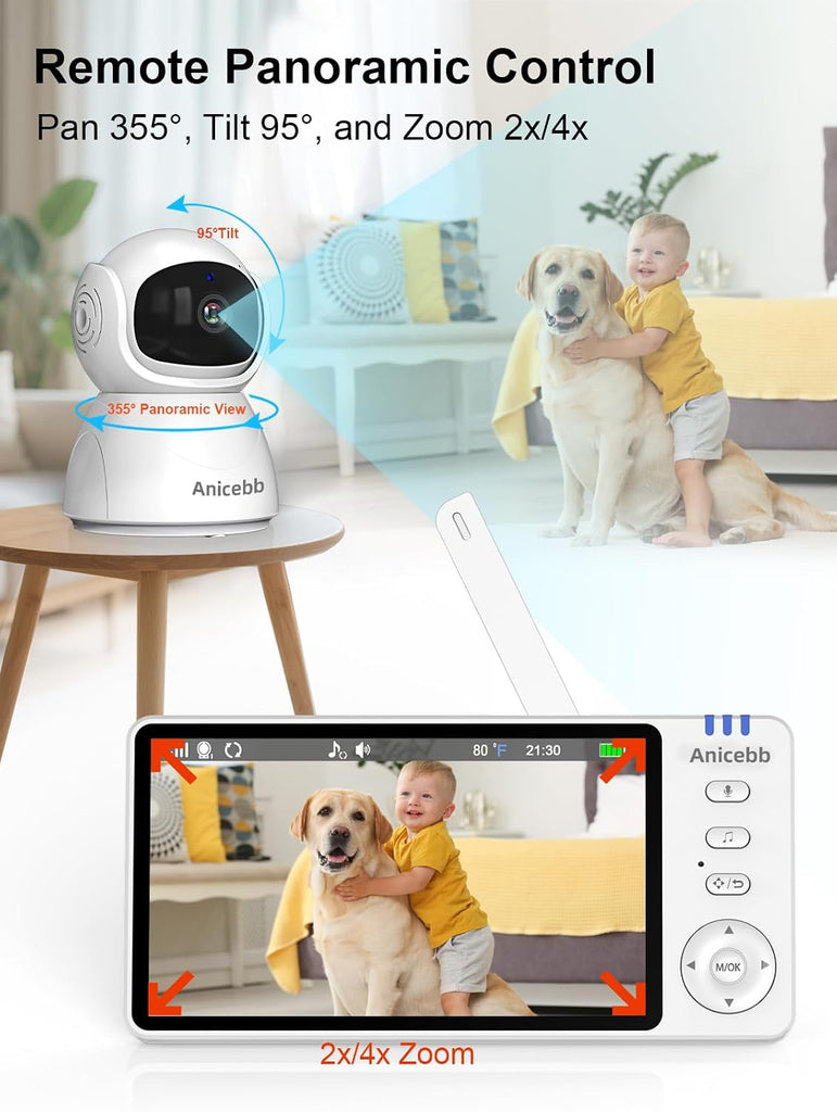 5" HD Video Baby Monitor with 2 Camera and Audio, No WiFi Hack-Proof Security, Remote Pan-Tilt-Zoom, 100-Hour Battery