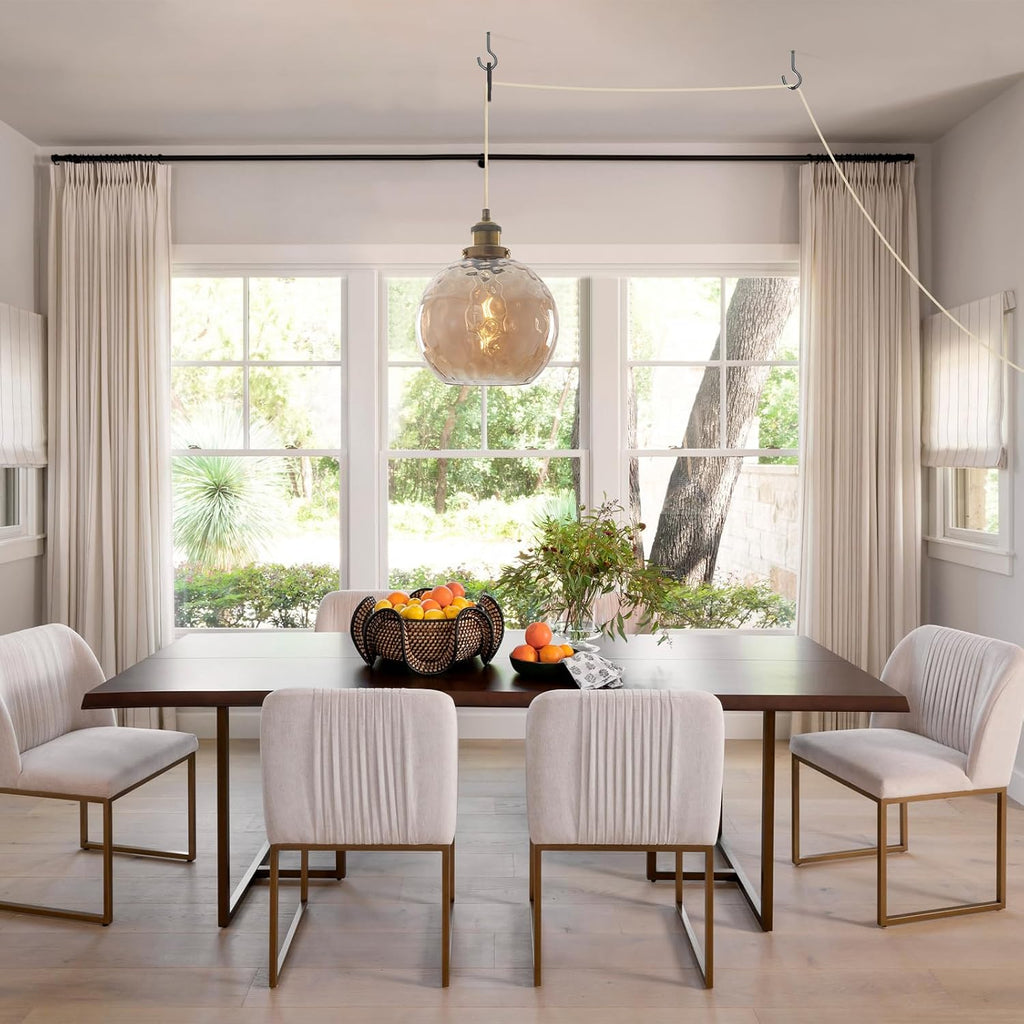Plug in Pendant Light, Amber Brown Glass Chandelier Hanging Light Fixture for Dining Room