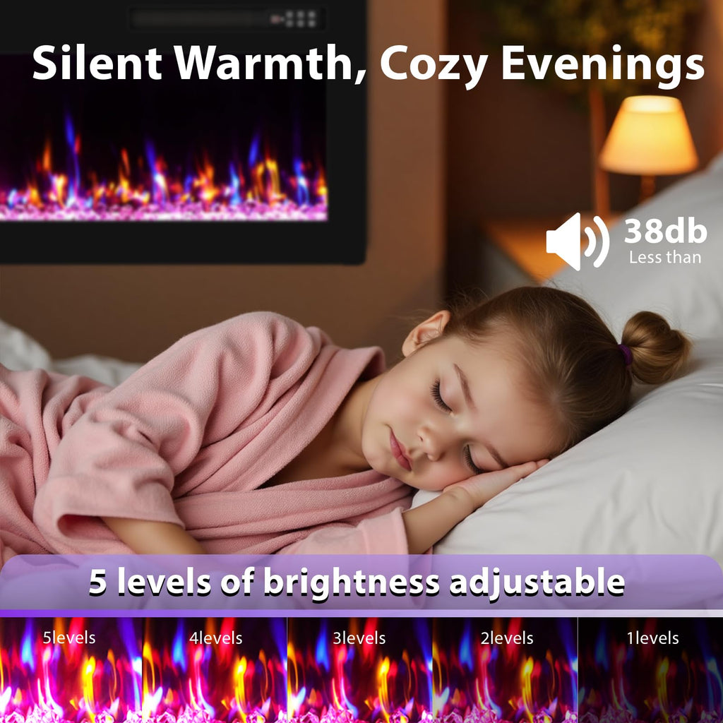 40" Electric Fireplace Recessed Wall Mounted, Ultra Thin Linear Fireplace Inserts, 12 Flame Colors, Timer, Remote &