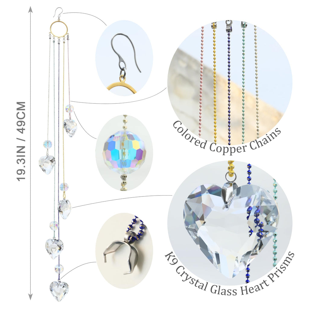 Crystals Heart Prisms Suncatcher Hanging Ornament, Garden Decoration (Heart)