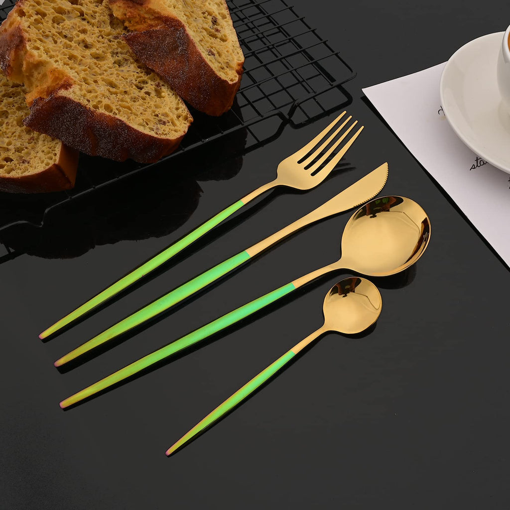 Flatware Set 24 Piece, Stainless Steel Silverware Set, Macaron Small Fresh Color Cutlery Set, Modern Elegant