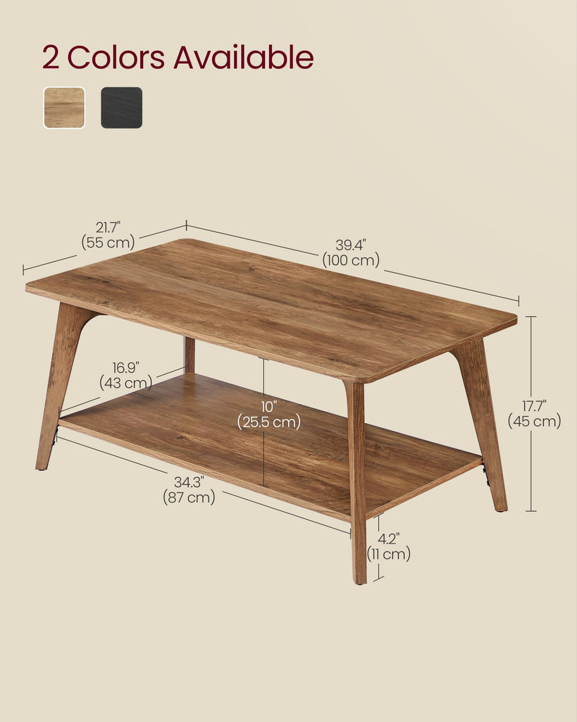 Coffee Table, 2-Tier Center Table with Storage, Tapered Legs
