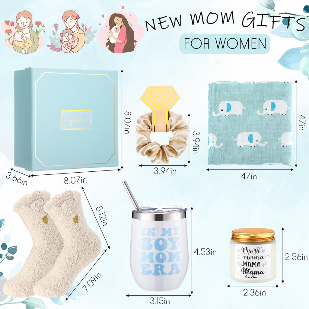 8 Sets New Mom Gifts Pregnancy After Birth Inspire Self Care 12 oz Tumbler First Time Gift Set for Expecting Mom(Blue)