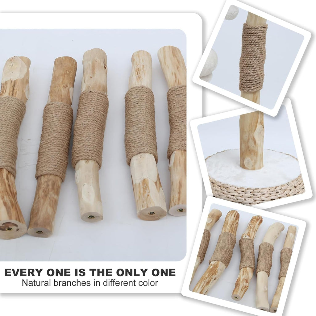 Modern Cat Tree Tower for Indoor Cats, Real Branch Luxury Cat Condo with Scratching Post, Jumping Platforms, Hanging