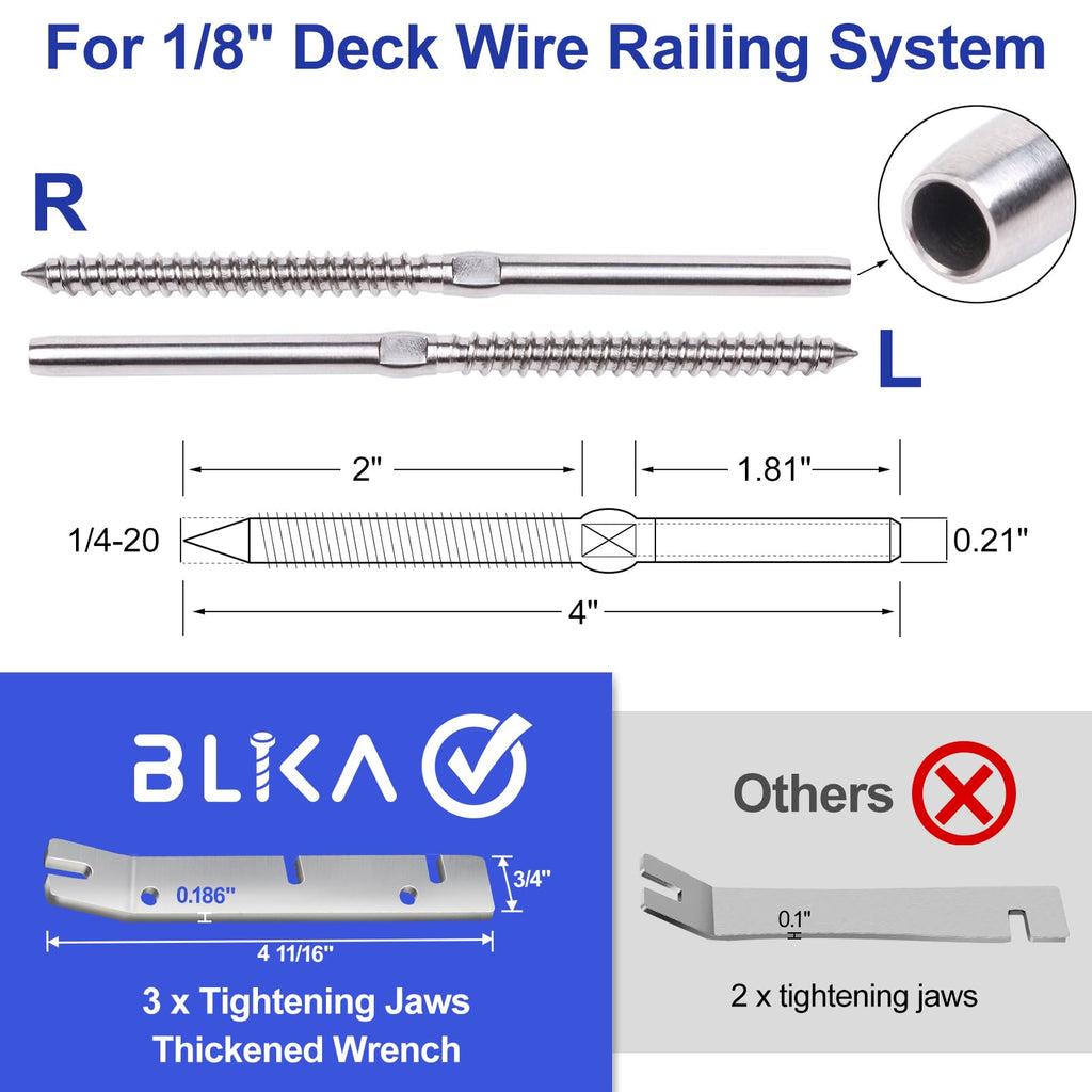 100 Pack 1/8" Cable Railing Kit Right&Left Swage Lag Screws