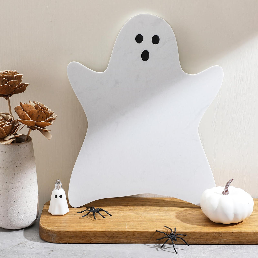 Halloween Ghost Marble Cheese Board, 11.8 x 9.8 Inch White Marble Charcuterie Board Decorative Serving Tray
