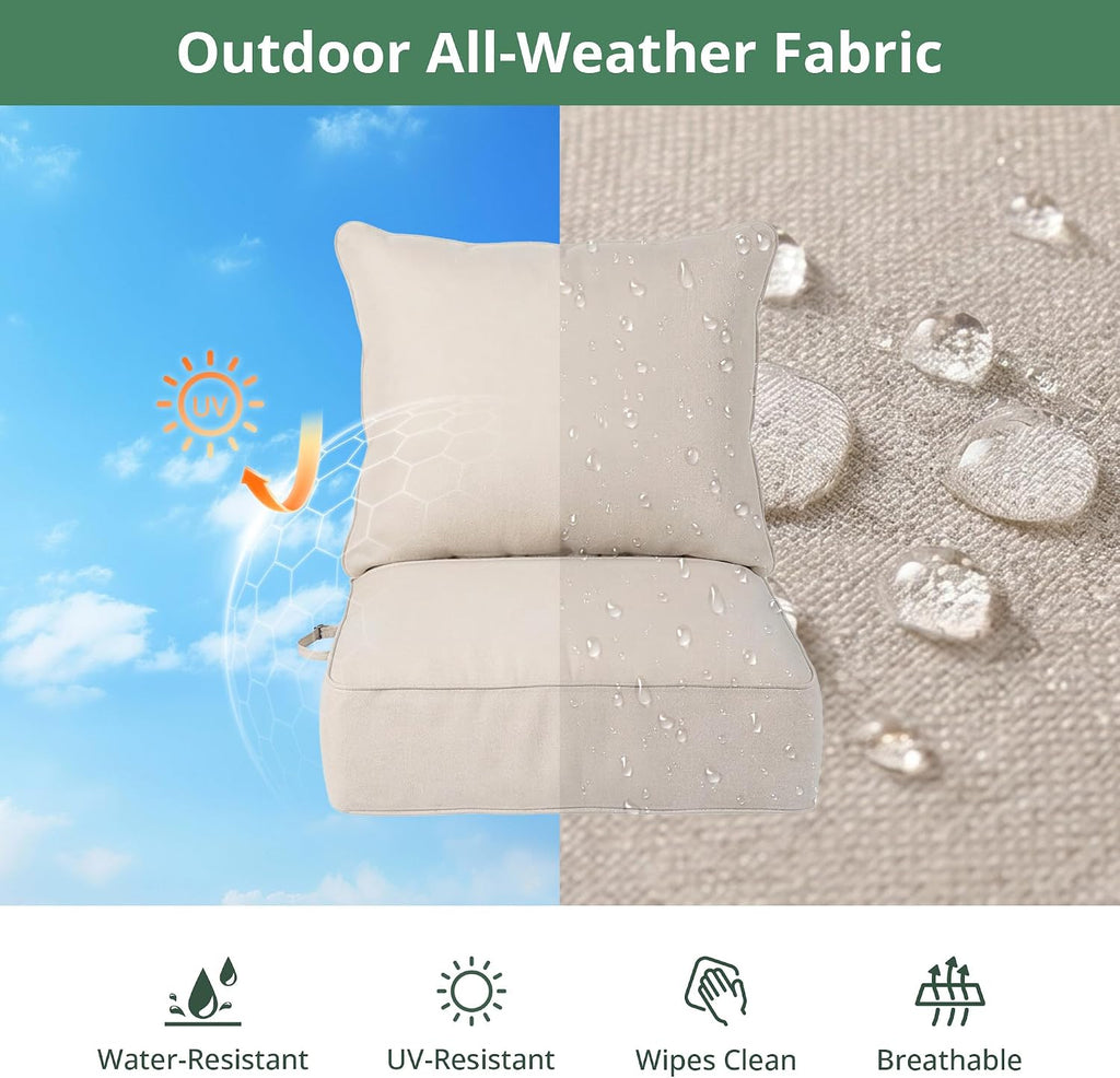 6" Thick Outdoor Cushion 24 x 24 Inch, Deep Seat Waterproof Patio Chair | Cushions with Adjustable Buckle Straps &