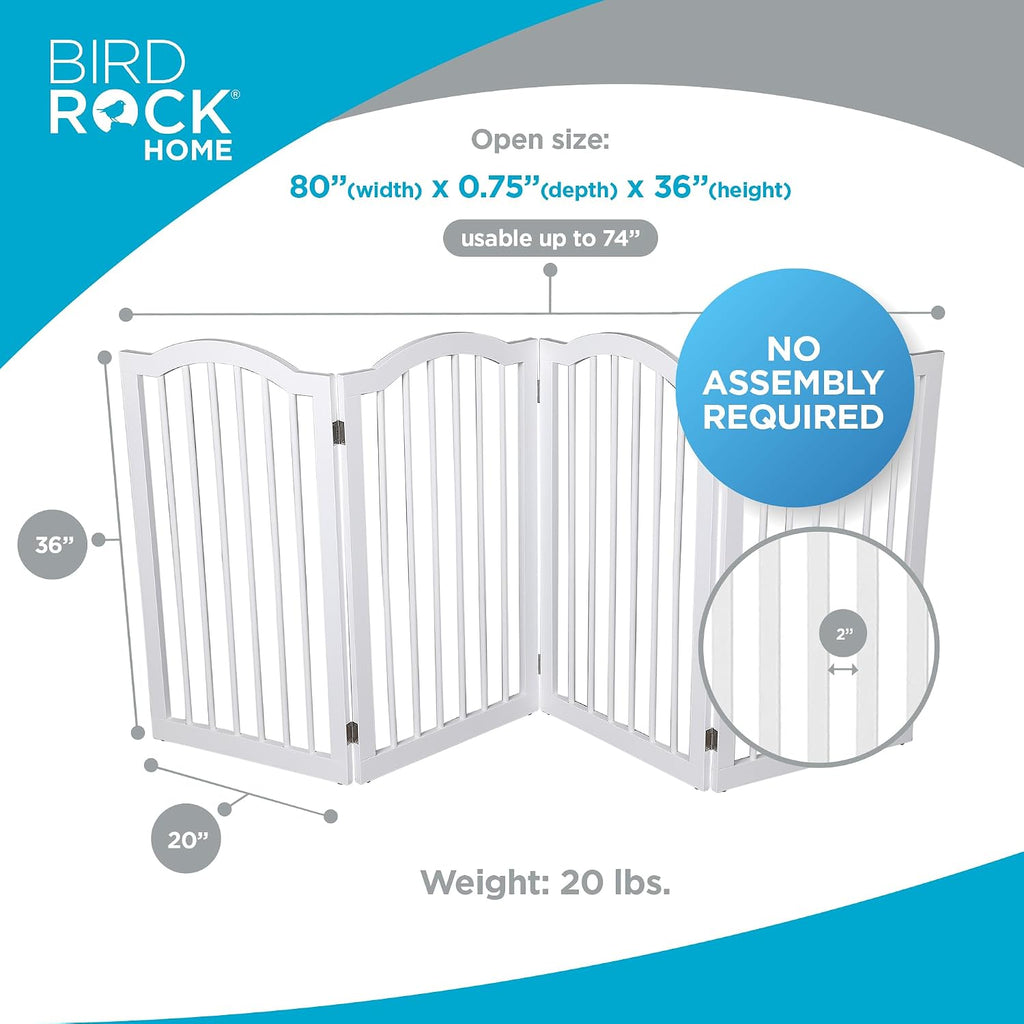 Arched Top Dog Gate | 4 Panel, 36" H Wooden Pet Barrier for Dogs or Cats | Freestanding Folding Room Divider