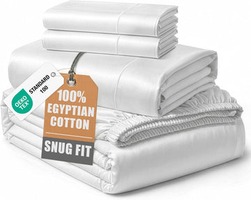 100% Egyptian Cotton Sheets Queen - Naturally Cooling & Breathable 4 Piece Silky Sateen Weave Queen Sheet Set