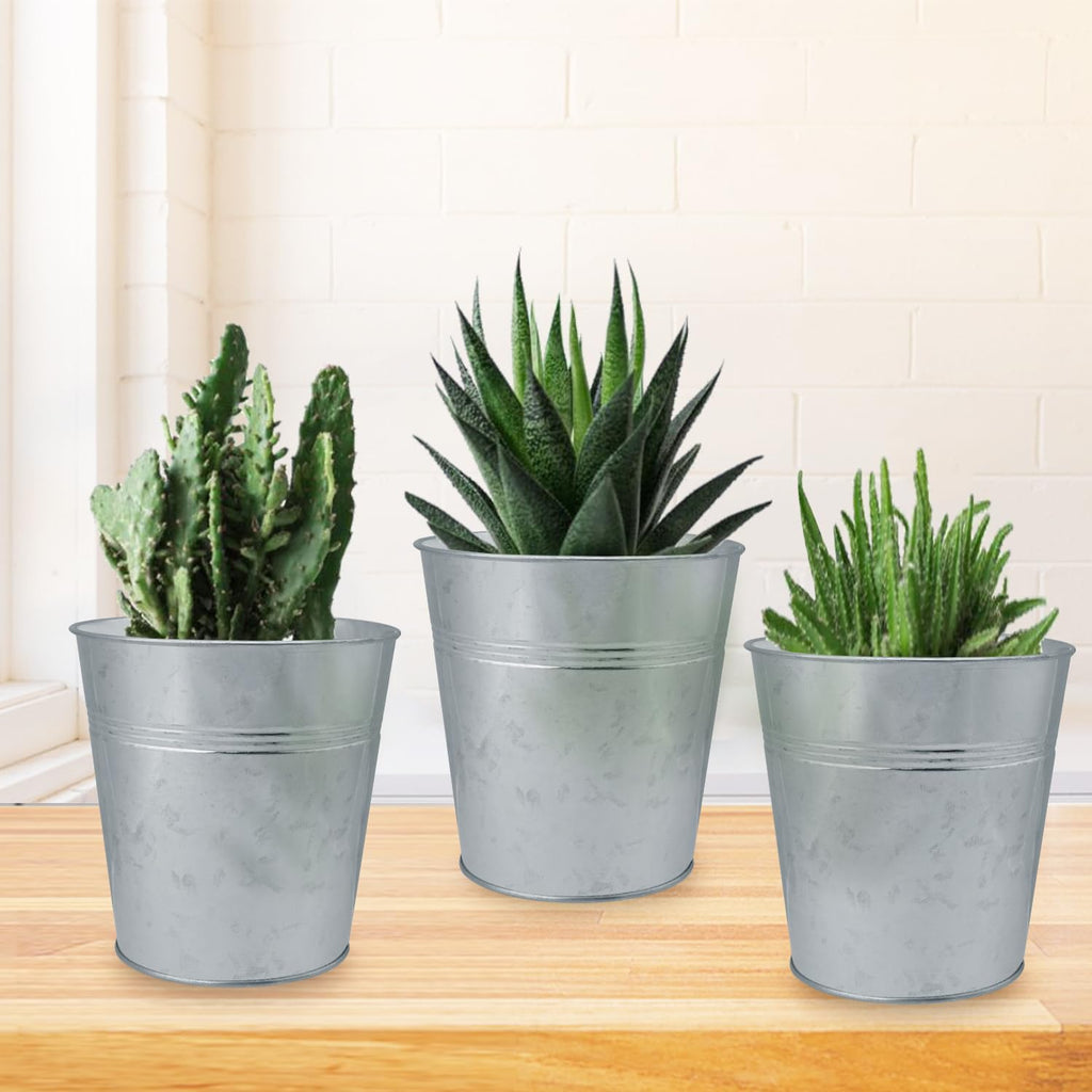 25 Pack Round Metal Bucket, 4.72 x 4.72 x 3.54 Inch, Galvanized Metal Planters for Balcony Garden Decor, Parties