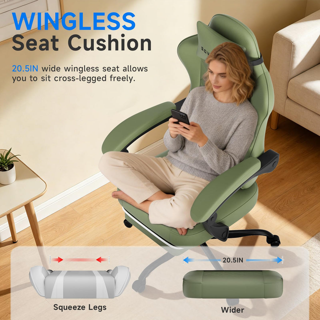 Gaming Chair with Footrest, Ergonomic Leather Computer Chair with Lumbar Support, Height Adjustable High Back Swivel