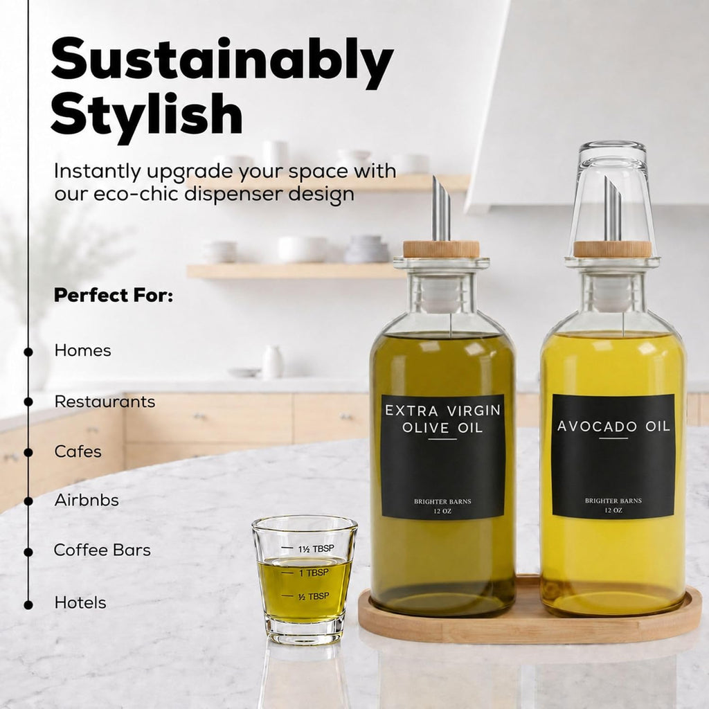 Glass Olive Oil Dispenser Bottle Oil and Vinegar Dispenser Set, Coffee Syrup Bottles - Minimalist Kitchen Decor - Set of 2