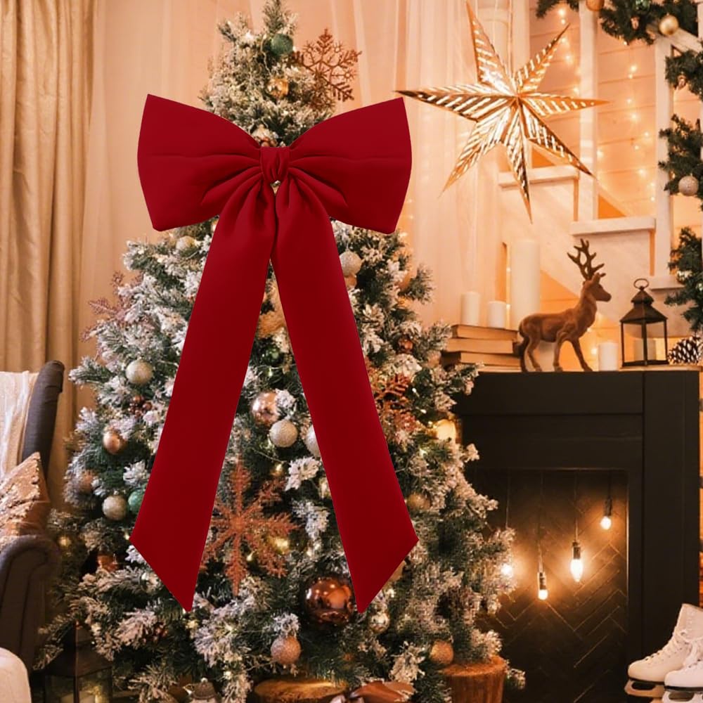 Large Christmas Tree Topper Bow Ornament 15x30 Inch(Red)