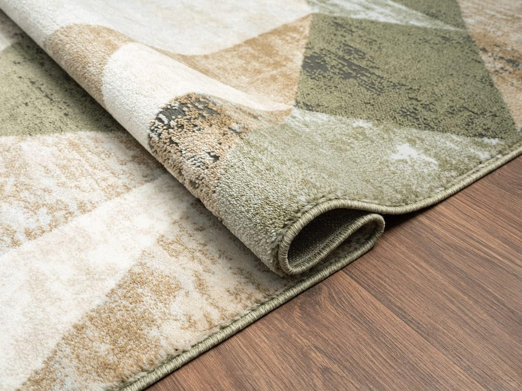 4x6 Savoy Collection Area Rug - Green and Cream Geometric Design - 4'x6' - Easy to Clean - Durable for Kids and Pets