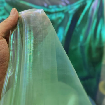 Magic Rainbow Laser Gradient Organza Lace Fabric, Iridescent Holographic Gauze Fabric for Wedding