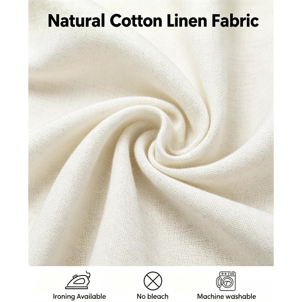 Ivory Tablecloth Rectangle Linen Cotton Texture, Waterproof Heavy Duty Farmhouse Wrinkle Free Table Cloth with Tassel