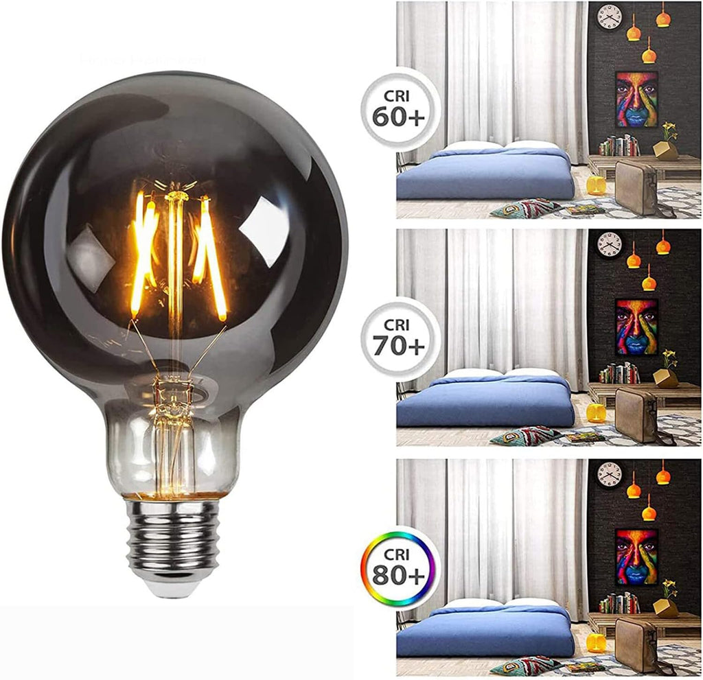 G95 LED Globe Light Bulbs, 2700K Warm White Globe Led Edison Bulb, 40W Equivalent, E26 Base, 75LM/W, Smoky Grey Glass