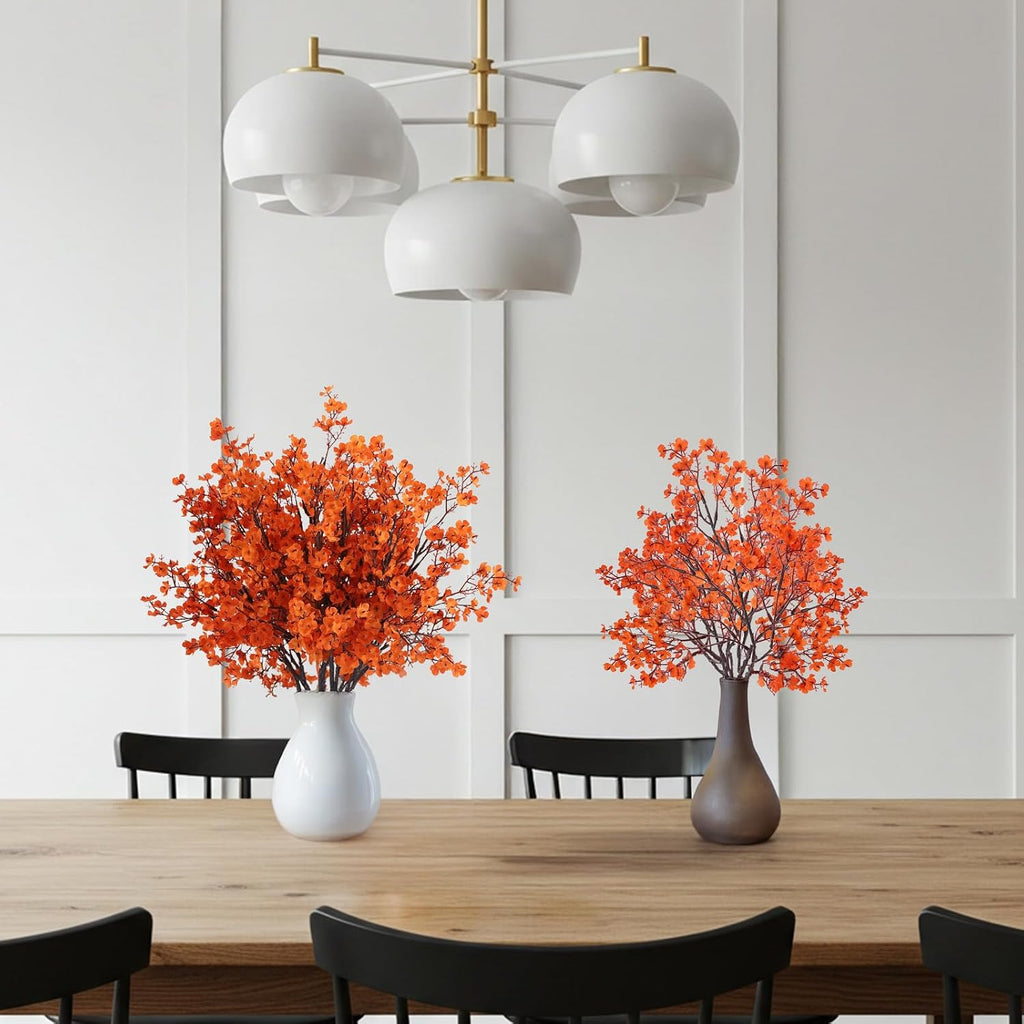 Artificial Fall Flowers Real Touch Babys Breath Fake Orange Flowers - Set of 8