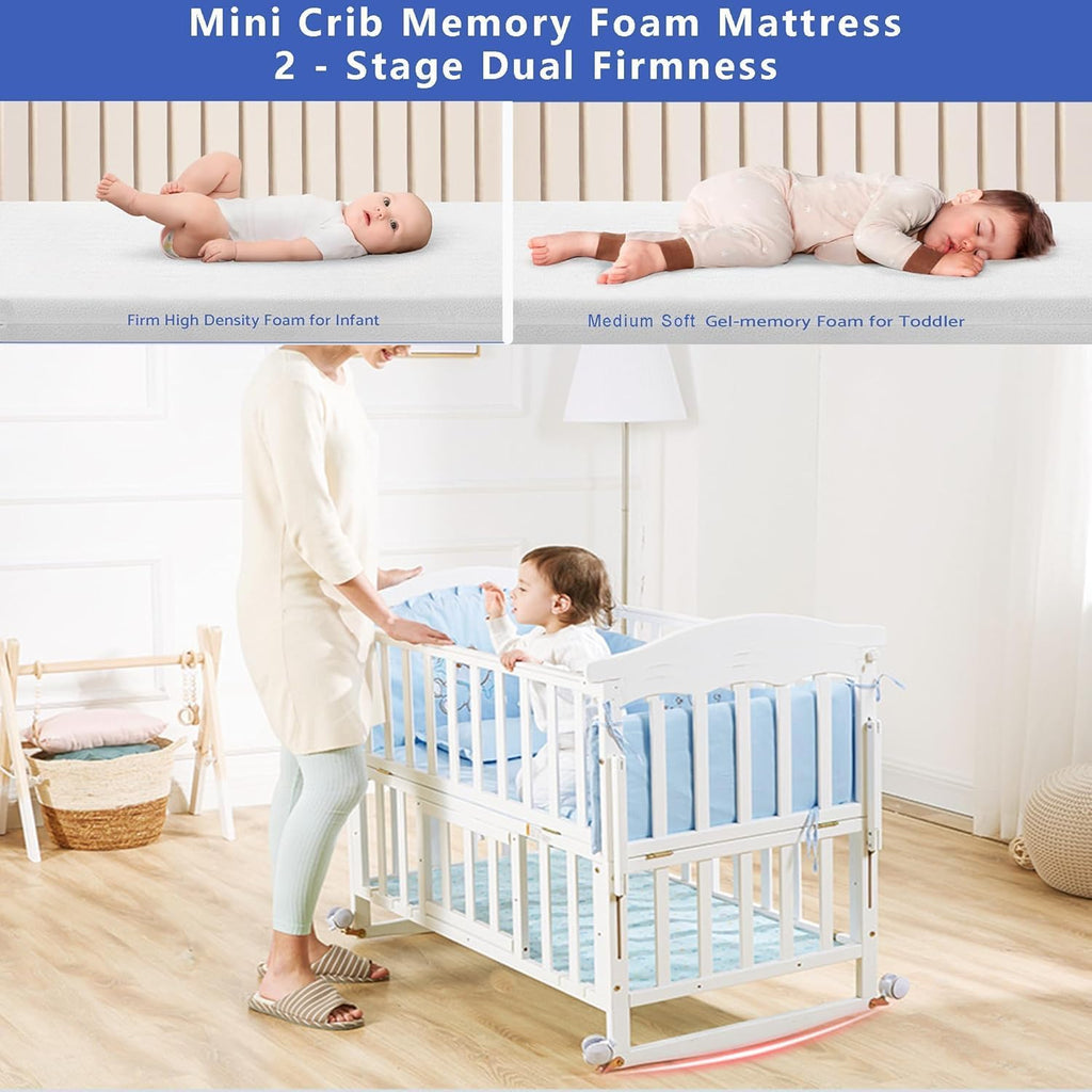 Portable Mini Baby Crib 4 in 1 with Memory Foam Mattress(38"by24") Included, Cunas para Bebes 2026 Convertible Crib 6