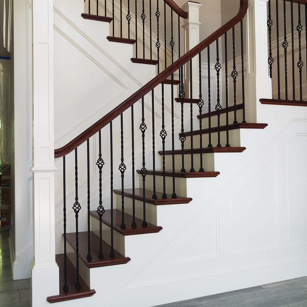 Stair Parts Single Twist Iron Balusters - Contractor Pack of 15, 1/2" Square Hollow Metal Stair Spindles, Wrought