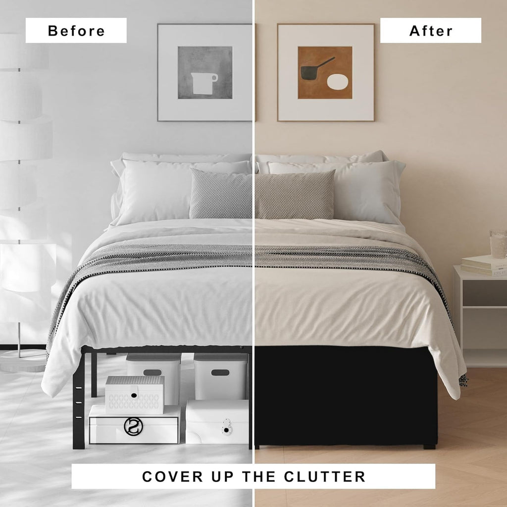 Bedskirts - 100% Natural Cotton 800TC Split Corner Black Bedskirt 20 inch Drop - Center & Corner