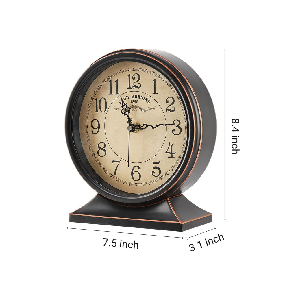 7" Vintage Full Metal Mantel Clock, Silent Desk & Table Clock