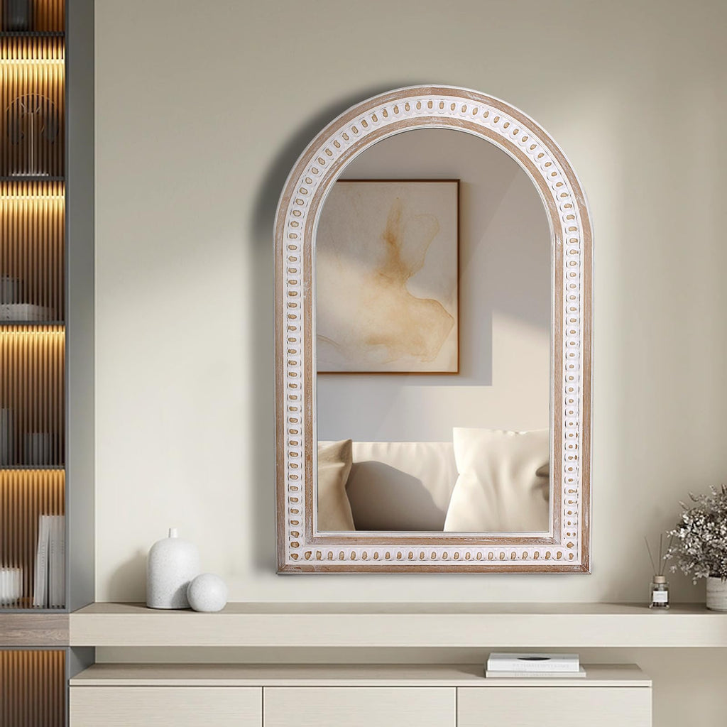 36x24 Inch Arched Wall Mirror, Rustic Farmhouse Arch Mirror
