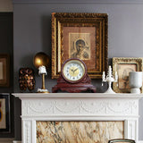 Decorative Quartz Mantel Clock, 12 Inch, Antique Style, Burgundy Red