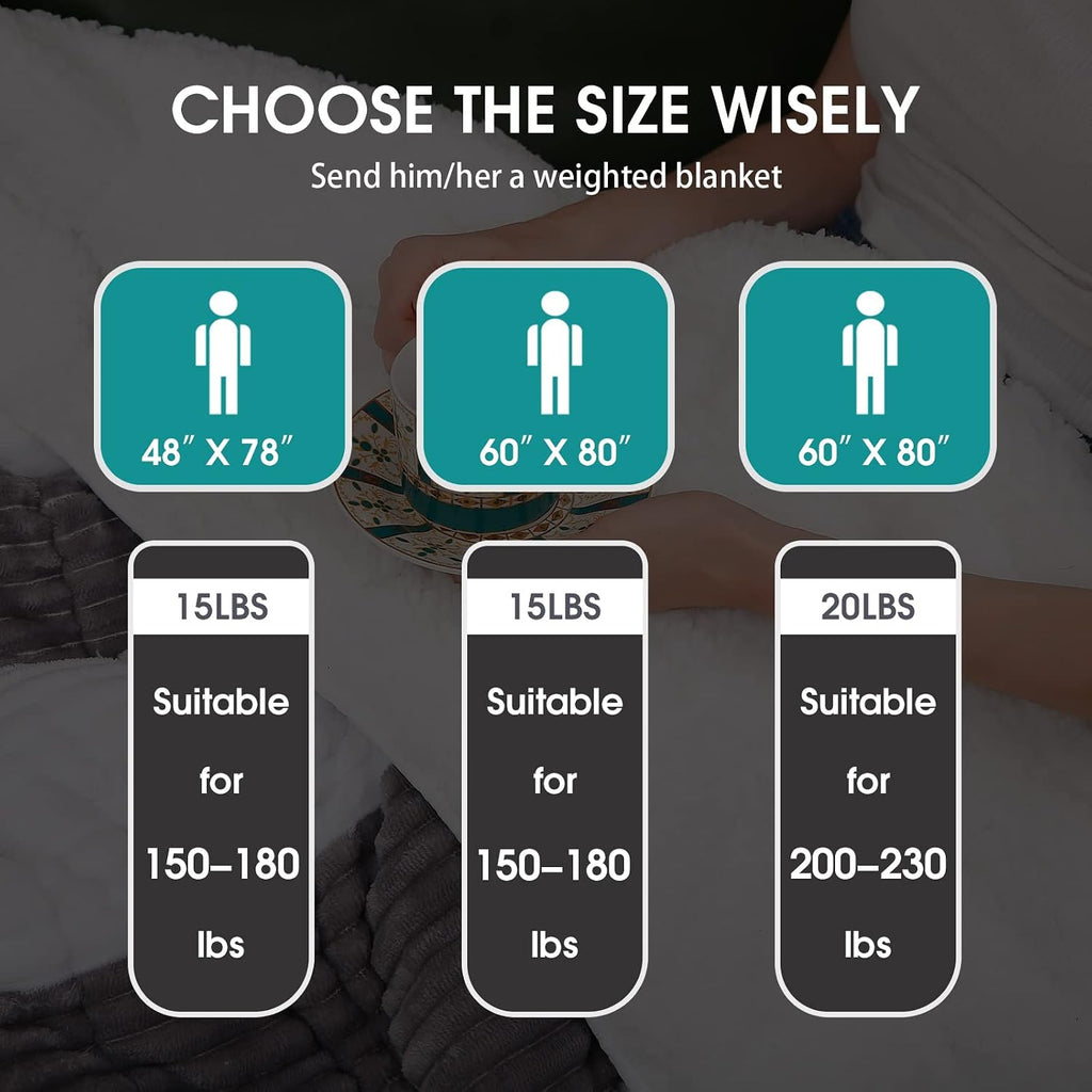Sherpa Weighted Blanket for Adults 15lbs, 48"x72", Twin Full Size Fuzzy Heavy Throw Blanket for 140-160lbs