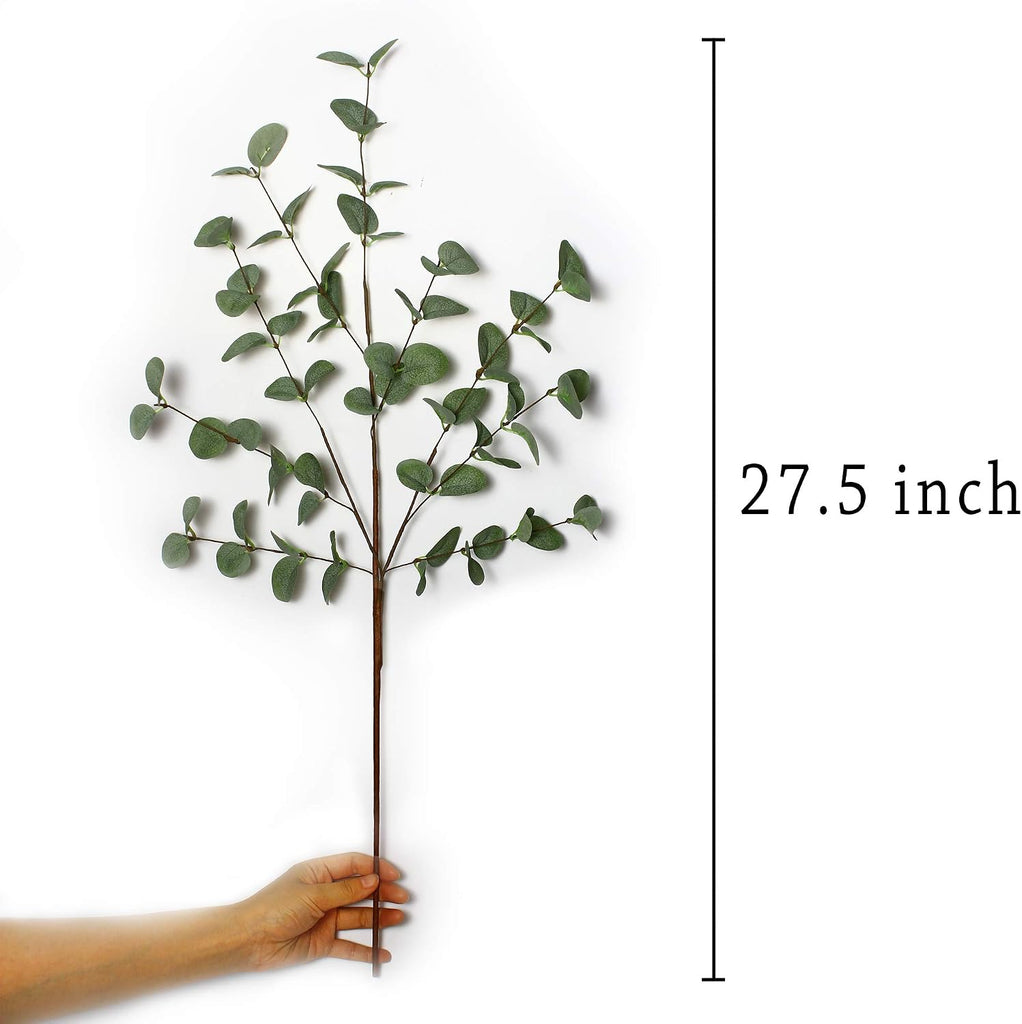27" Eucalyptus Stems Greenery Stems Eucalyptus Leaf Spray in Green Silk Plastic Plants Floral Artificial Plants - Set of 6