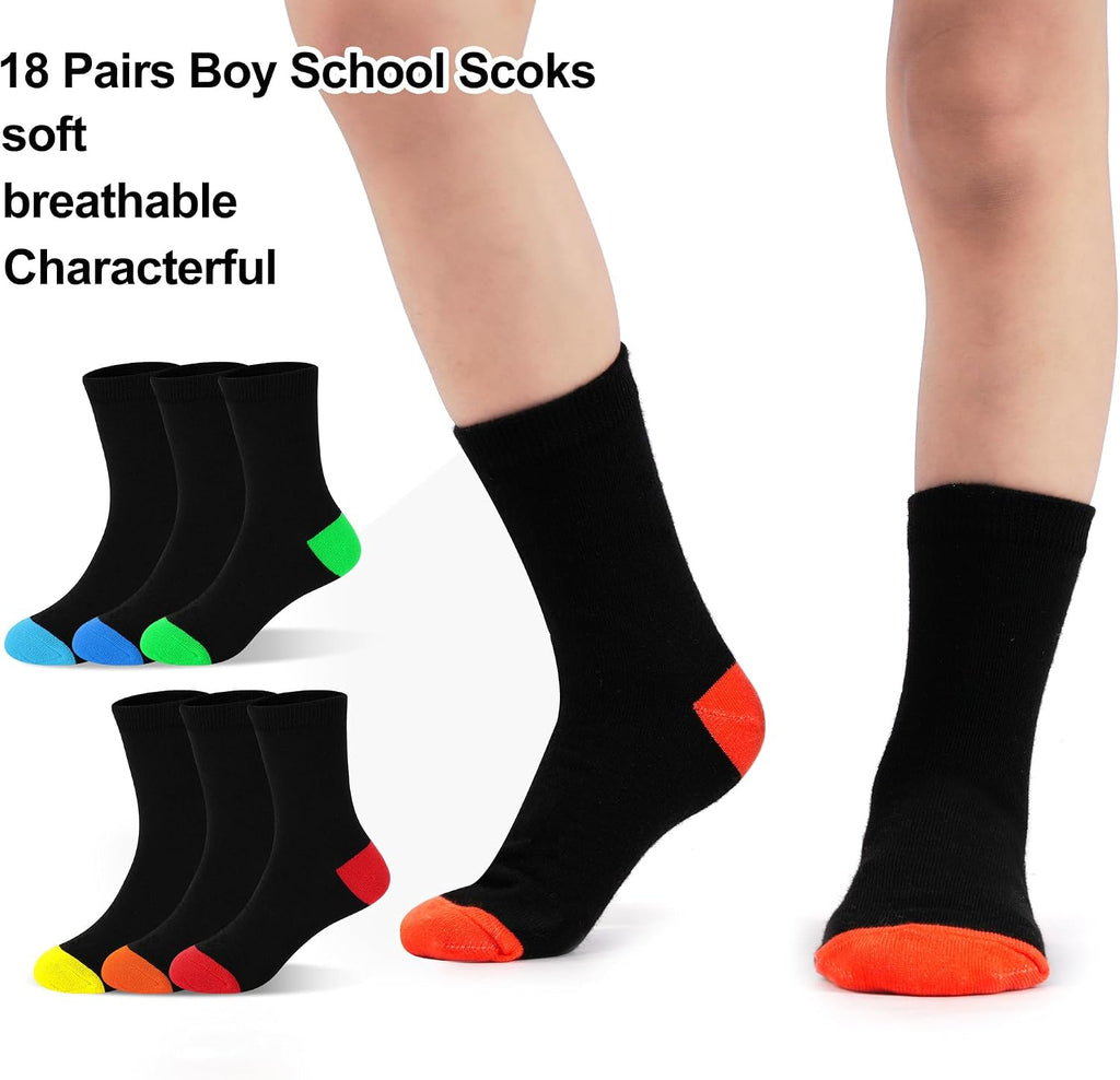 18 Pairs Boys Socks, Crew Socks for Boys Dress School