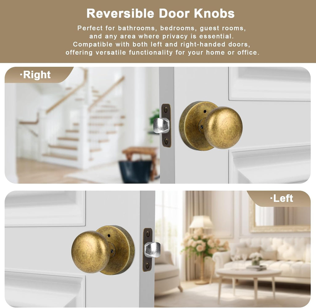 Antique Brass Bronze Door Knob Privacy Door Knobs Interior with Push-Button Vintage Door Knob with Lock and Bathroom
