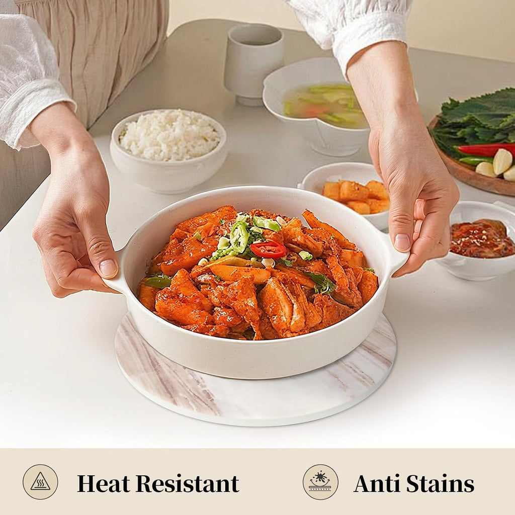 Inch Trivets for Hot Dishes, Pots and Pans, Marble Style Ceramic Trivet with Holder, Absorbent Heat Resistant Hot - Set of 3