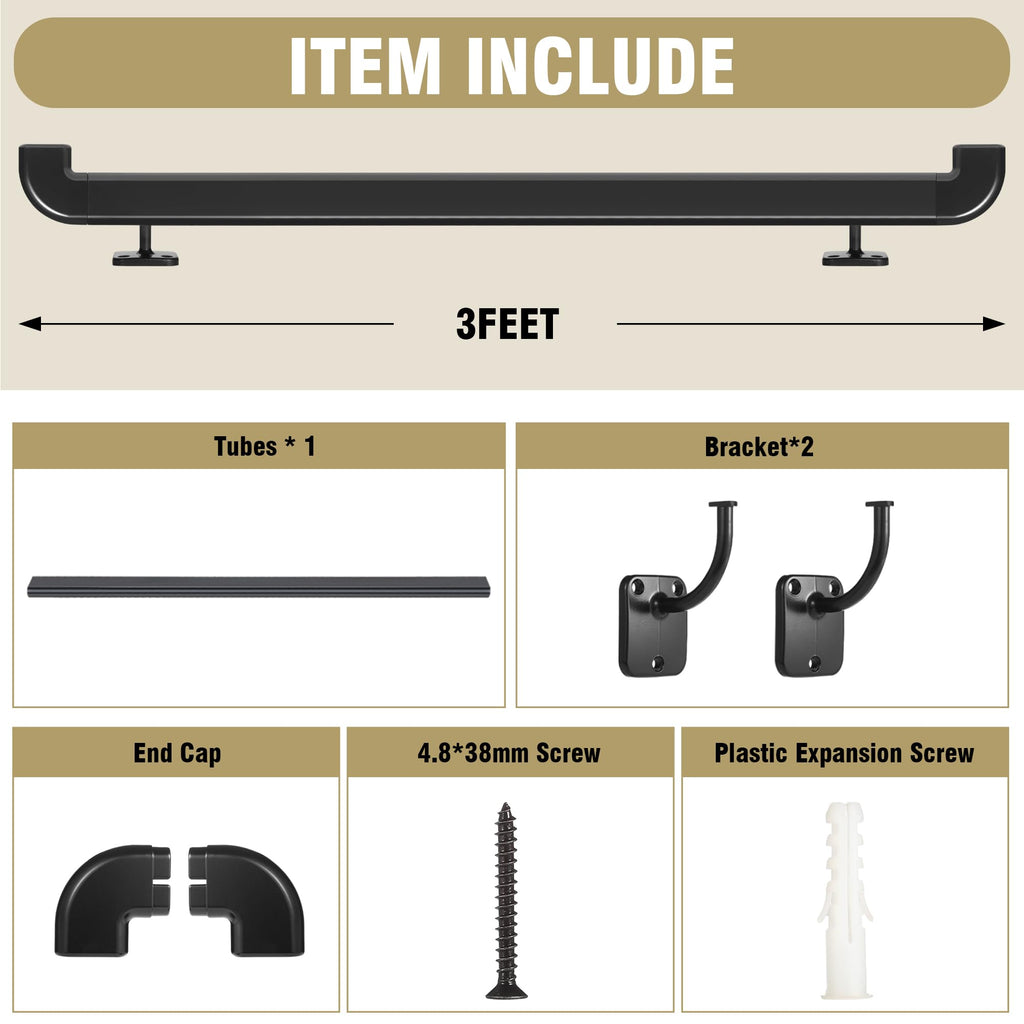 Pipe Stair Handrail Black Hand Rail for Indoor & Outdoor Steps Metal Handrail for Indoor Stairs Stair Railing with