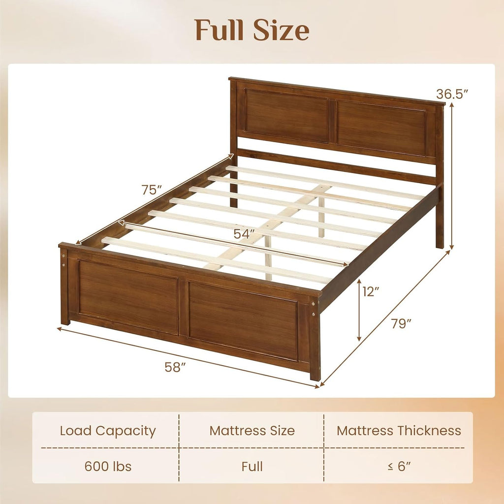 Full Size Bed Frame with Solid Wood Legs & Wooden Slats