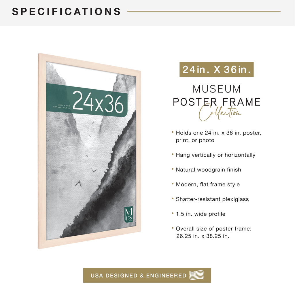 Museum Poster Frame, 24x36, Natural Woodgrain