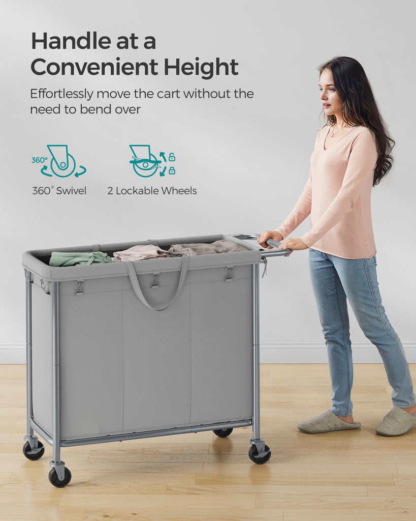 Laundry Basket with Wheels, 3-Section, 52.7 Gallons (199.5 L)