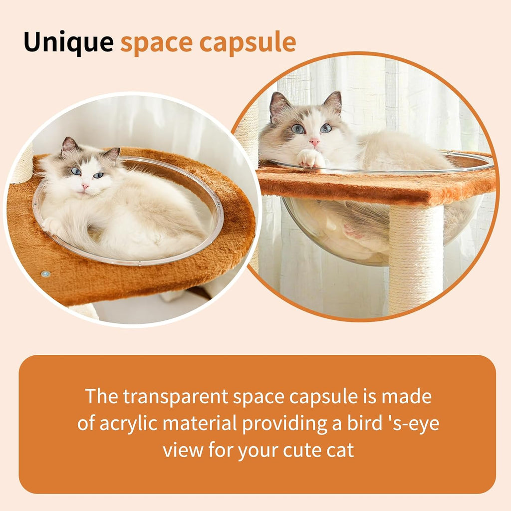 55.5-Inch Modern Cat Tree for Large Cats with Woven Basket Beds